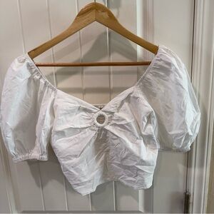 SIM & SAM White Puff Sleeve Crop Top Women’s Small New With Tags Cottagecore